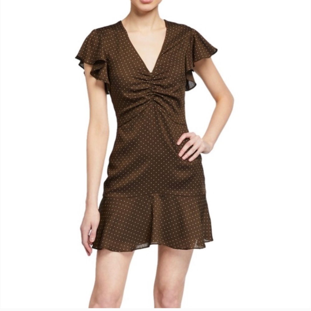 Alexis olive (brown) with polka dot flutter dress